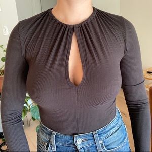 Topshop Nordstrom Gray Long Sleeve Cutout Bodysuit